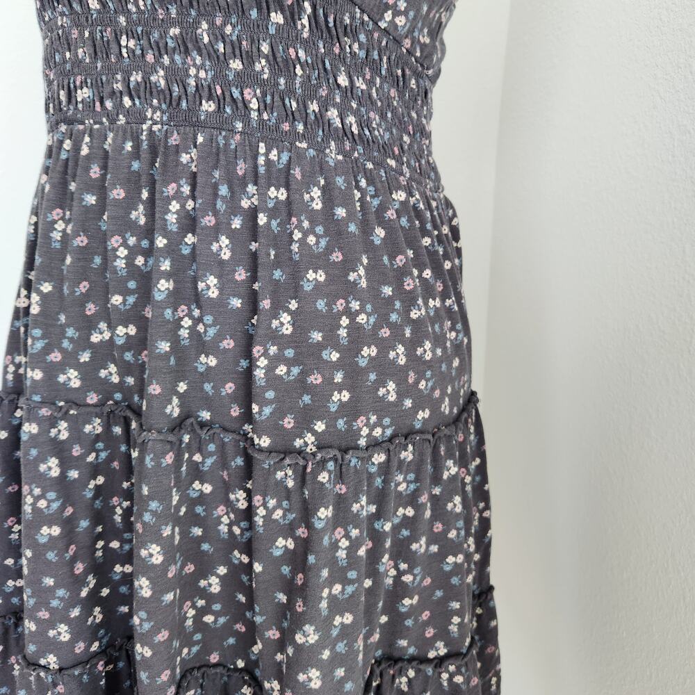Lucky Brand Grey Ditsy Floral Smocked Tiered Tank Sundress Cotton A Line L - Picture 5 of 11